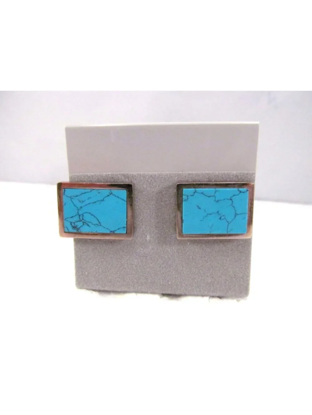 Men's Rectangle Acrylic Faux Turquoise Cufflinks Silver Tone Metal & Bullet Back